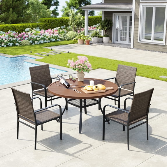Vicllax 5-Piece Outdoor Patio Dining Set Wicker Rattan Chairs with Metal Frame and Steel Round Table