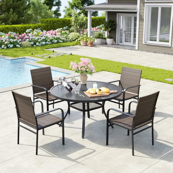 Vicllax 5-Piece Outdoor Patio Dining Set Wicker Rattan Chairs with Metal Frame and Steel Round Table