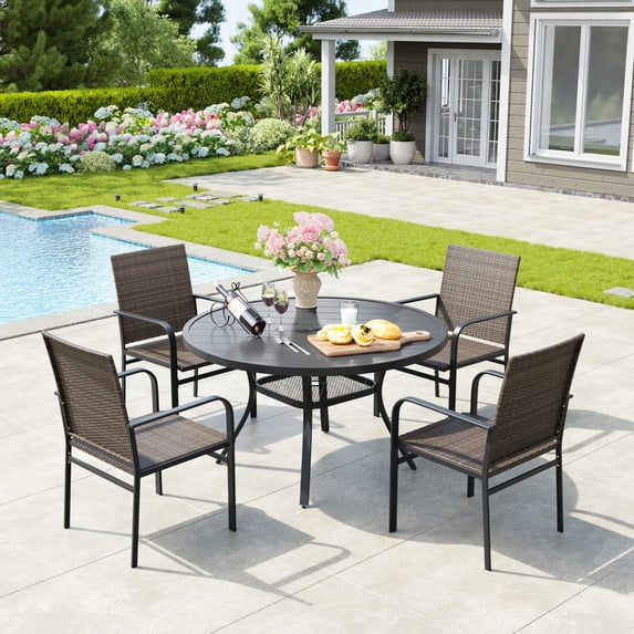 Vicllax 5-Piece Outdoor Patio Dining Set Wicker Rattan Chairs with Metal Frame and Steel Round Table