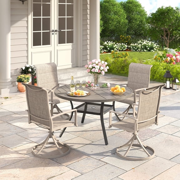 Vicllax 5-Piece Outdoor Patio Dining Table Set, Metal, 4 Padded Swivel Chairs with Textilene Fabric