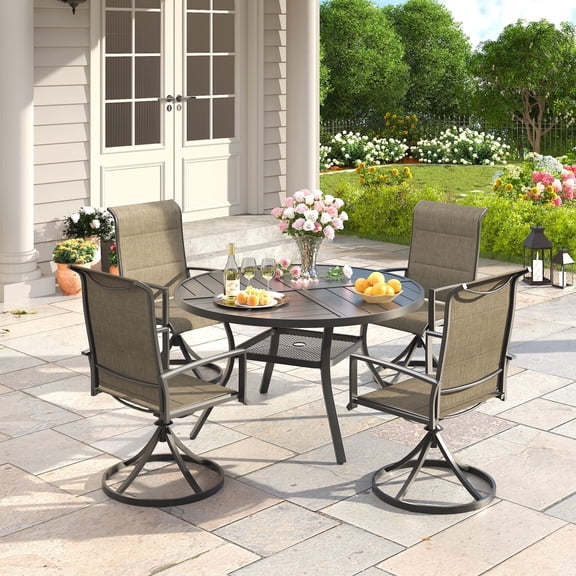 Vicllax 5-Piece Outdoor Patio Dining Table Set, Metal, 4 Padded Swivel Chairs with Textilene Fabric