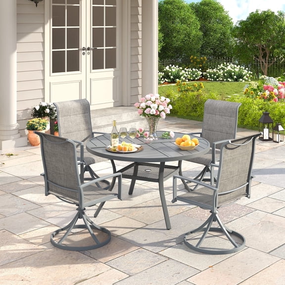 Vicllax 5-Piece Outdoor Patio Dining Table Set, Metal, 4 Padded Swivel Chairs with Textilene Fabric