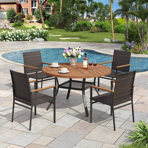 Vicllax 5-Piece Outdoor Patio Dining Set Wicker Rattan Chairs with Metal Frame and Steel Round Table