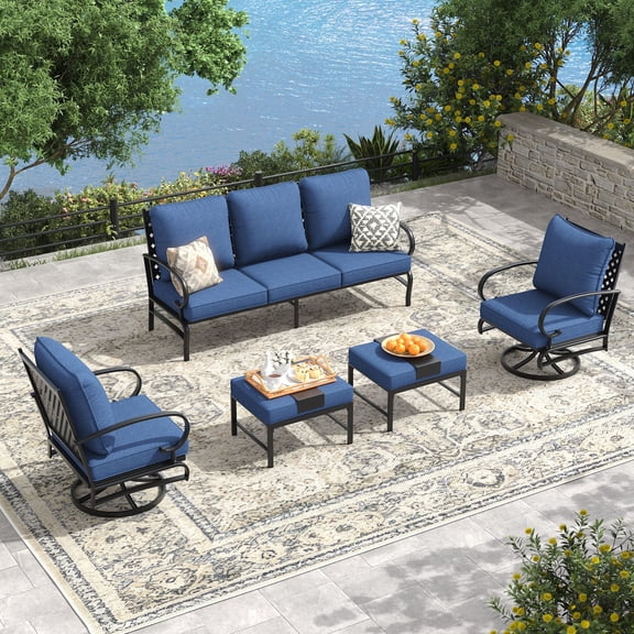 Vicllax 5-Seater Patio Conversation Set Outdoor Sofa Furniture Set with 2 Ottomans, Blue