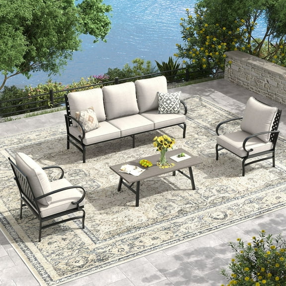 Vicllax 5-Seater Patio Conversation Set Outdoor Sofa Furniture Set with Coffee Table, Beige