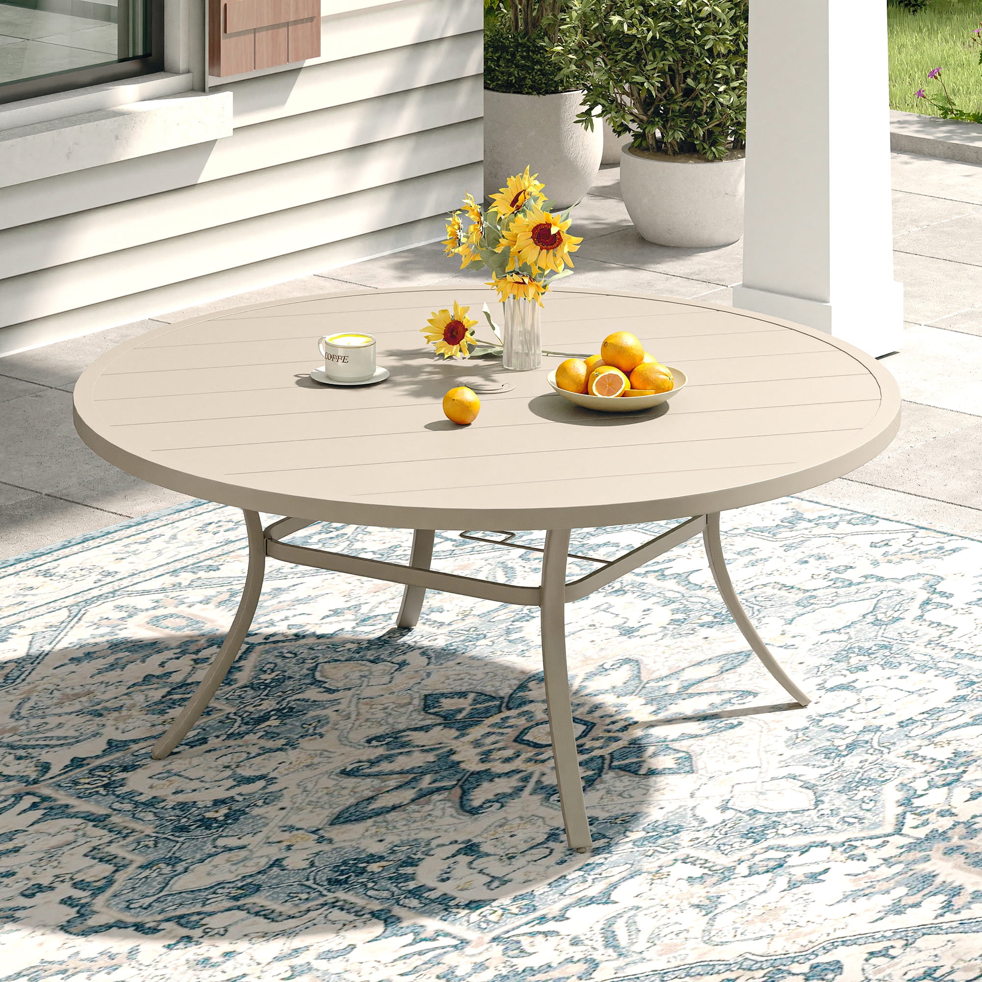 Vicllax 60" Round Outdoor Patio Dining Table for 8 Metal Modern Style ...