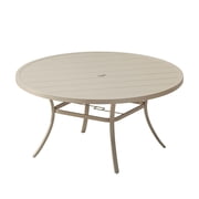 Vicllax 60" Round Outdoor Patio Dining Table with Umbrella Hole for Garden, Cream