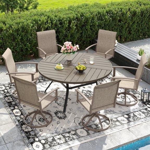 Vicllax 7-Pcs Round Outdoor Patio Dining Set Table and Chair Modern Style Metal, with Umbrella Hole