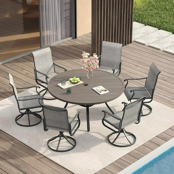 Vicllax 7-Piece Outdoor Patio Dining Set Metal Swivel Chairs & Round Steel Table with Umbrella Hole