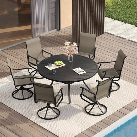 Vicllax 7-Piece Outdoor Patio Dining Set Metal Swivel Chairs & Round Steel Table with Umbrella Hole