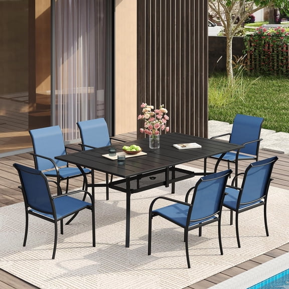 Vicllax 7 Pieces Patio Dining Set for 6, Includes 59" Rectangle Table and 6 Stackable Patio Chairs