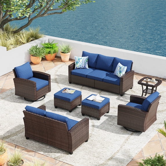 Vicllax 7 Pieces Wicker Patio Furniture Set 7-Seat Outdoor Conversation Set with 17.8" Coffee Table