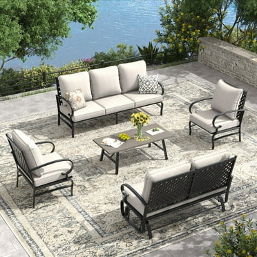 Vicllax 7-Seater Patio Conversation Set Metal Outdoor Furniture Set with Coffee Table, Beige