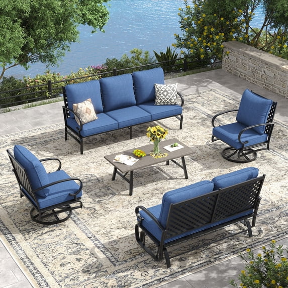 Vicllax 7-Seater Patio Conversation Set Metal Outdoor Furniture Set with Coffee Table, Blue