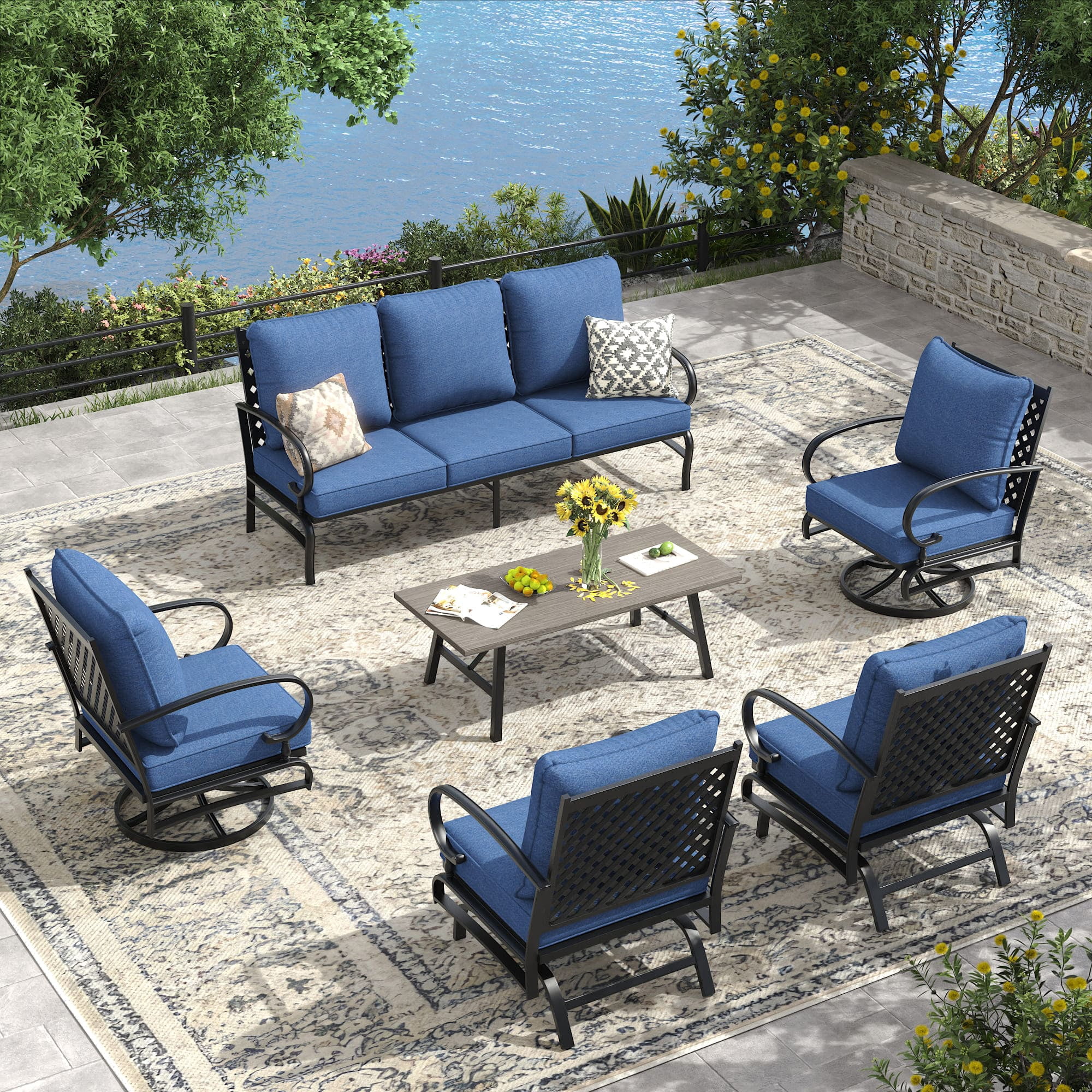 Vicllax 7-Seater Patio Conversation Set Outdoor Sofa Furniture Set with Coffee Table, Blue