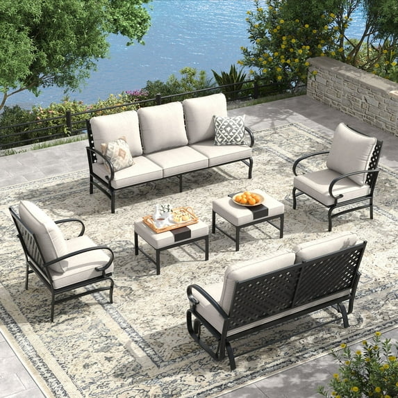 Vicllax 7-Seater Patio Conversation Set Outdoor Sofa Furniture Set with Two-Seater Glider, Beige
