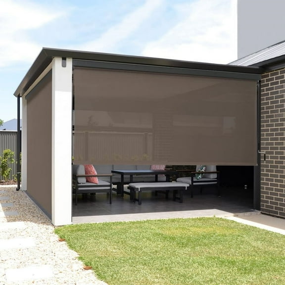 Vicllax 7'Wx8'H Outdoor Roller Shades Blinds for Patio Porch Crank Operation Solar Fabric, Mocha