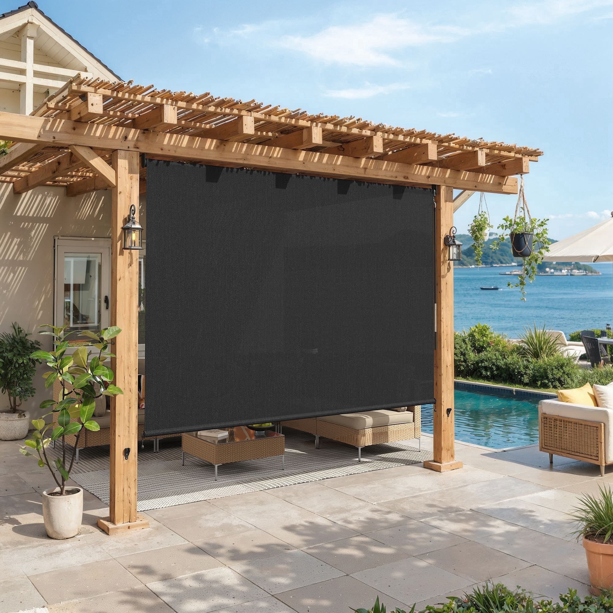 ロールスクリーン w88cmxH135cm ダークブラウン 4本セット Vicllax 10'Wx8'H Outdoor Blind Sun Roller Shade for Patio Porch