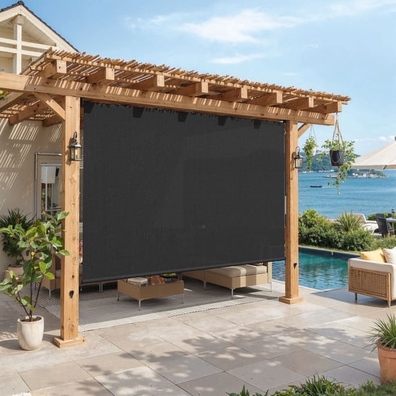 Vicllax 9'Wx8'H Outdoor Blind Sun Roller Shade for Patio Porch Crank Operation, Black