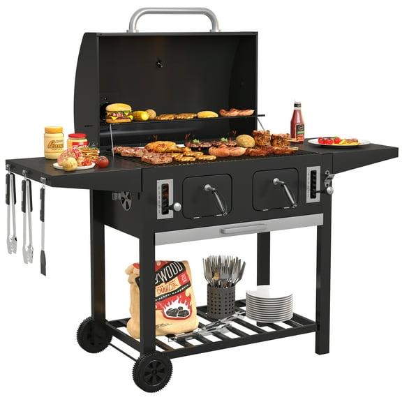 Vicllax Charcoal Grill with Side Tables Barbecue BBQ Smoker for Patio Cooking Camping Picnic