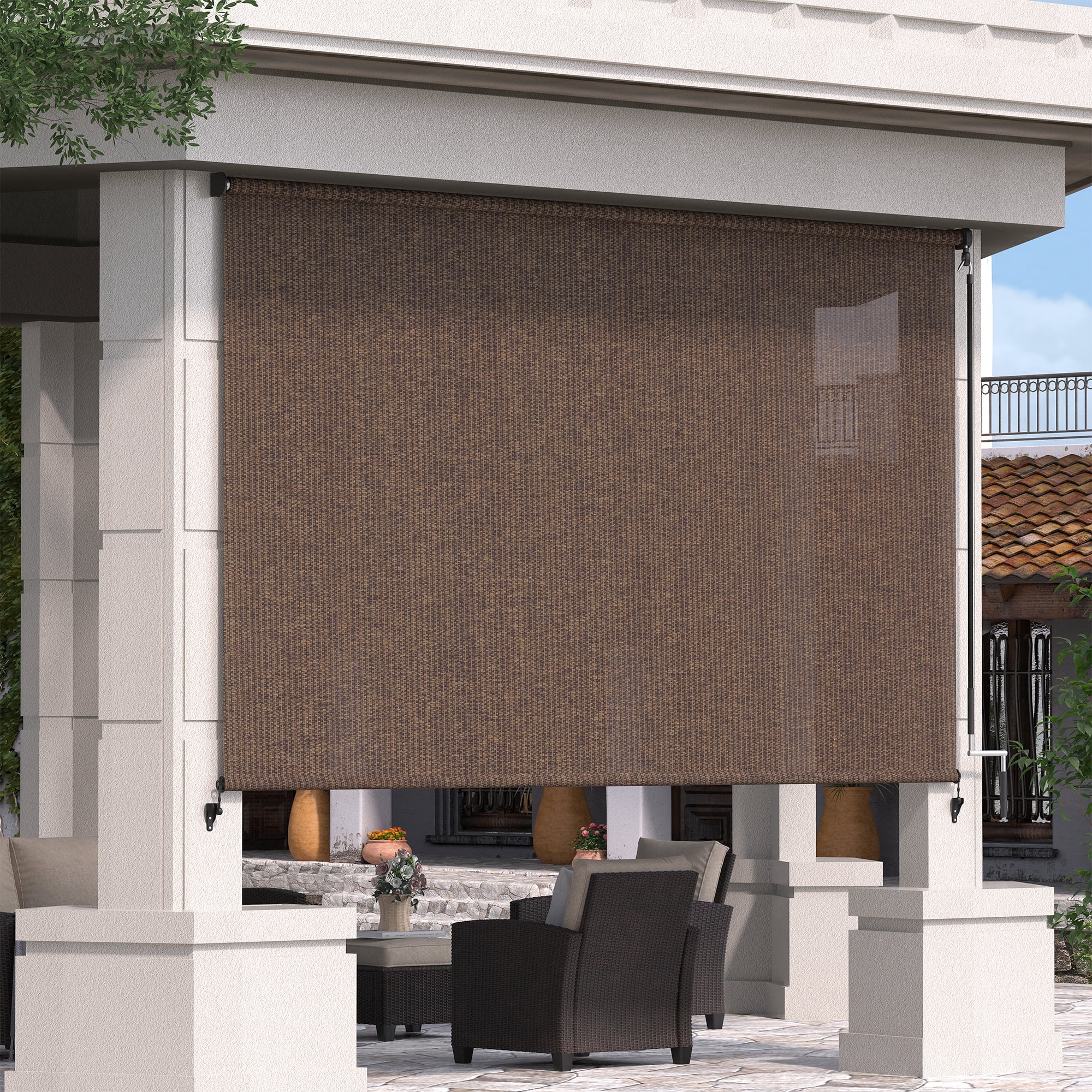 Mocha Cordless Outdoor Roller Shade with 90% UV Protection, 4' W x 6' L