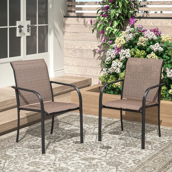 Vicllax Outdoor Dining Chair Patio Chairs Stacking Metal Modern for Deck Garden, Set of 2, Brown