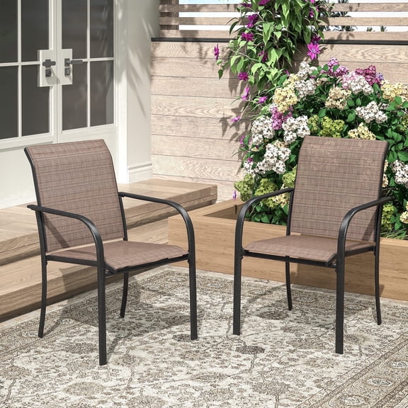 Vicllax Outdoor Dining Chair Patio Chairs Stacking Metal Modern for Deck Garden, Set of 2, Brown