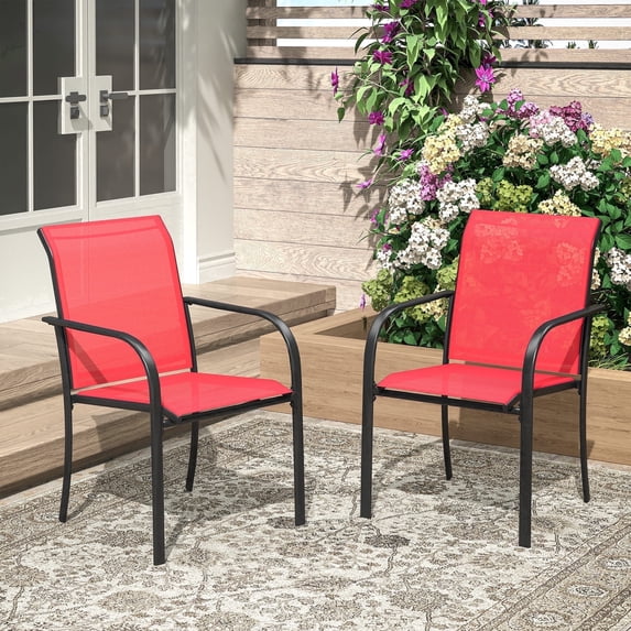 Vicllax Outdoor Dining Chair Patio Chairs Stacking Metal Modern for Deck Garden, Set of 2, Red