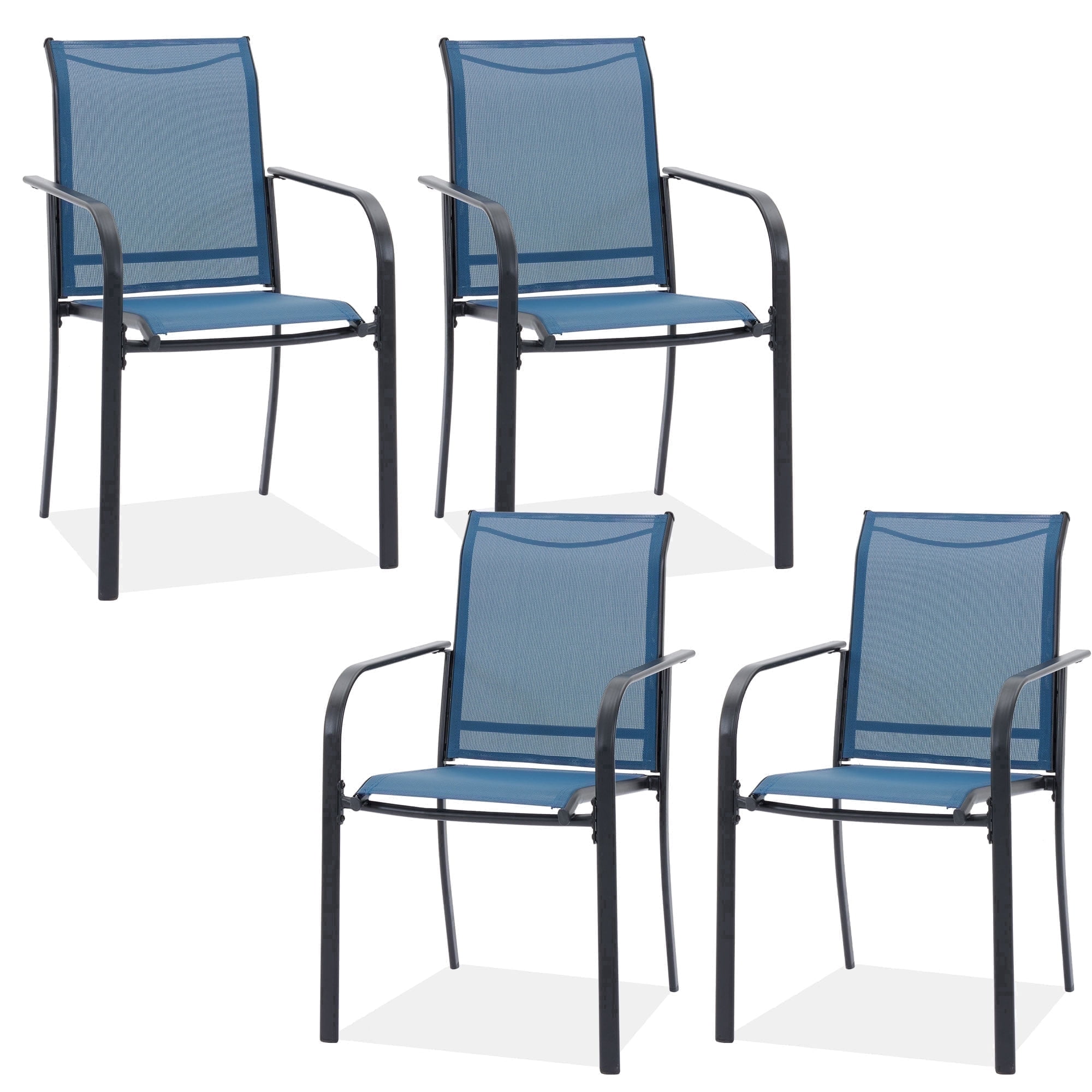 Vicllax Outdoor Dining Chair Patio Chairs Stacking Metal Modern for Deck Garden, Set of 4, Blue