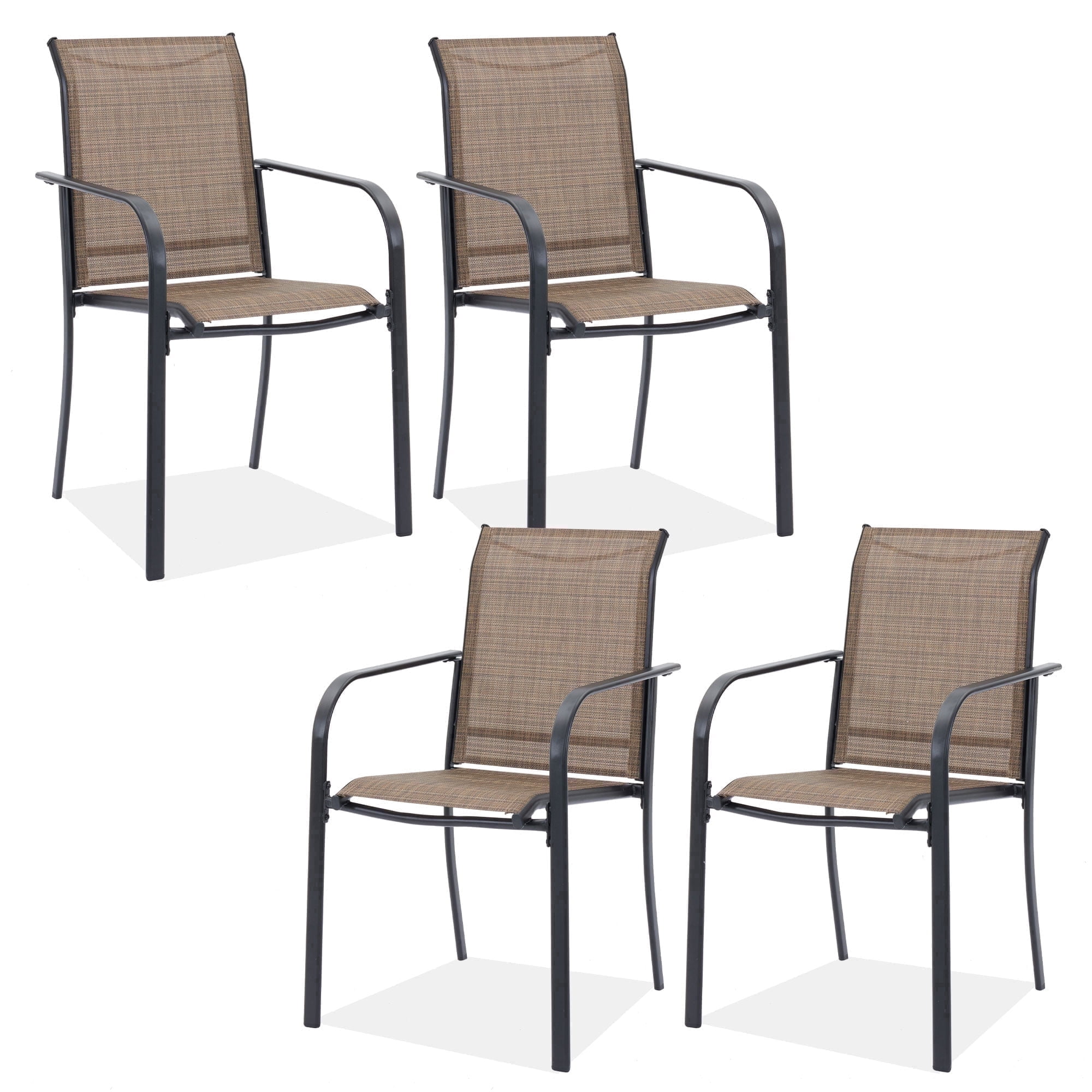 Vicllax Outdoor Dining Chair Patio Chairs Stacking Metal Modern for Deck Garden, Set of 4, Brown