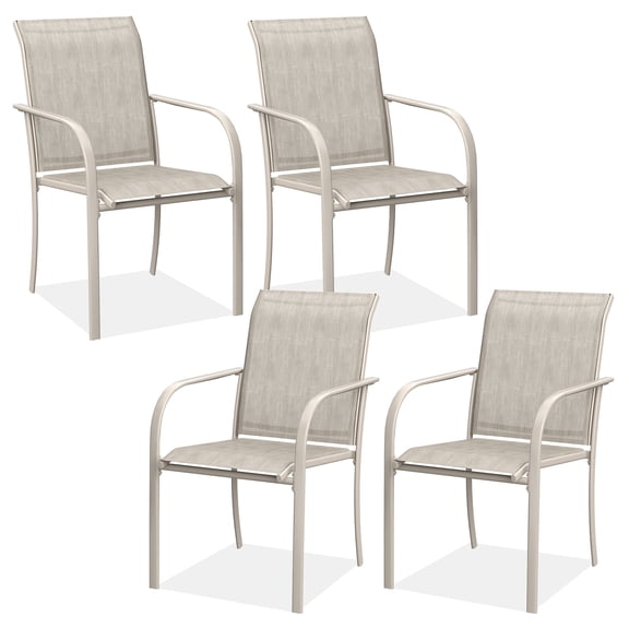 Vicllax Outdoor Dining Chair Patio Chairs Stacking Metal Modern for Deck Garden, Set of 4, Cream