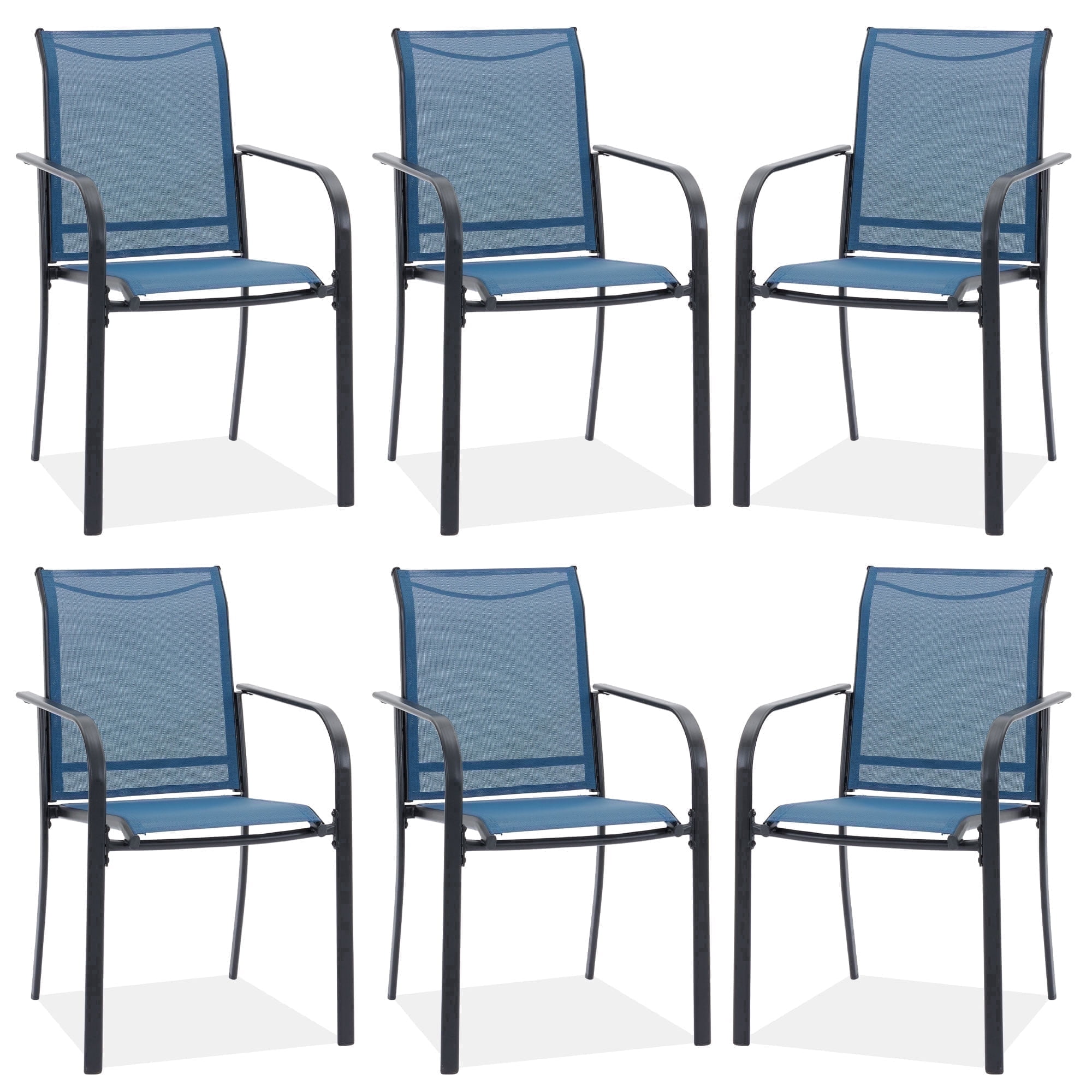 Vicllax Outdoor Dining Chair Patio Chairs Stacking Metal Modern for Deck Garden, Set of 6, Blue