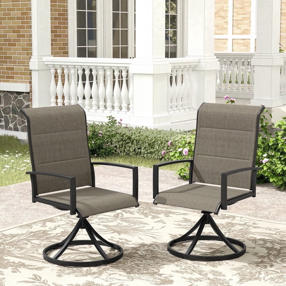 Vicllax Patio Swivel Chairs Set of 2, Padded Textilene Outdoor Dining Chairs for Garden, Taupe