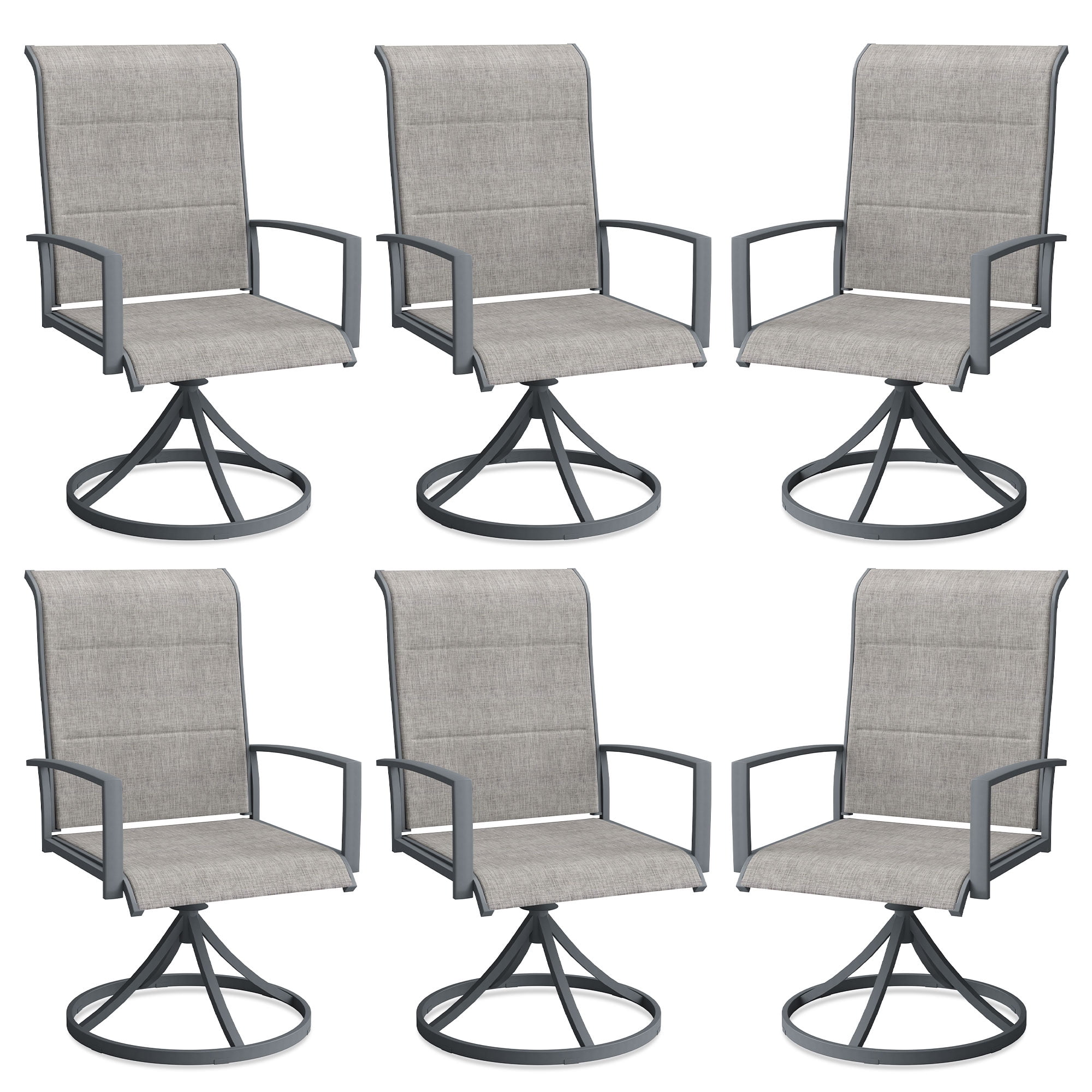 Vicllax Outdoor Dining Chair Patio Swivel Chairs Padded Textilene Fabric Metal Frame Set of 6 Gray