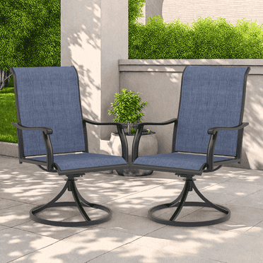Vicllax Outdoor Dining Chair Patio Swivel Chairs Rocking Textilene Fabric Metal Frame Set of 2 Blue