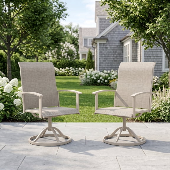 Vicllax Patio Swivel Chairs Set of 2, Outdoor Dining Chairs with Weather-Resistant Textilene Fabric & Metal Frame，Sandshell