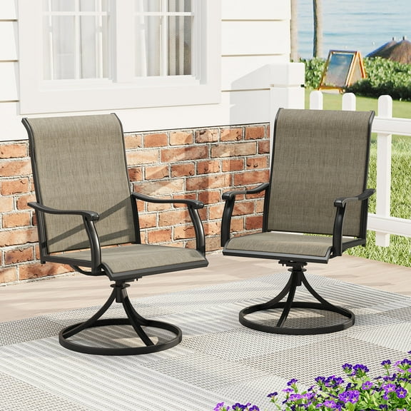 Vicllax Outdoor Dining Chair Patio Swivel Chairs Rocking Textilene Fabric Metal Frame Set of 2 Taupe