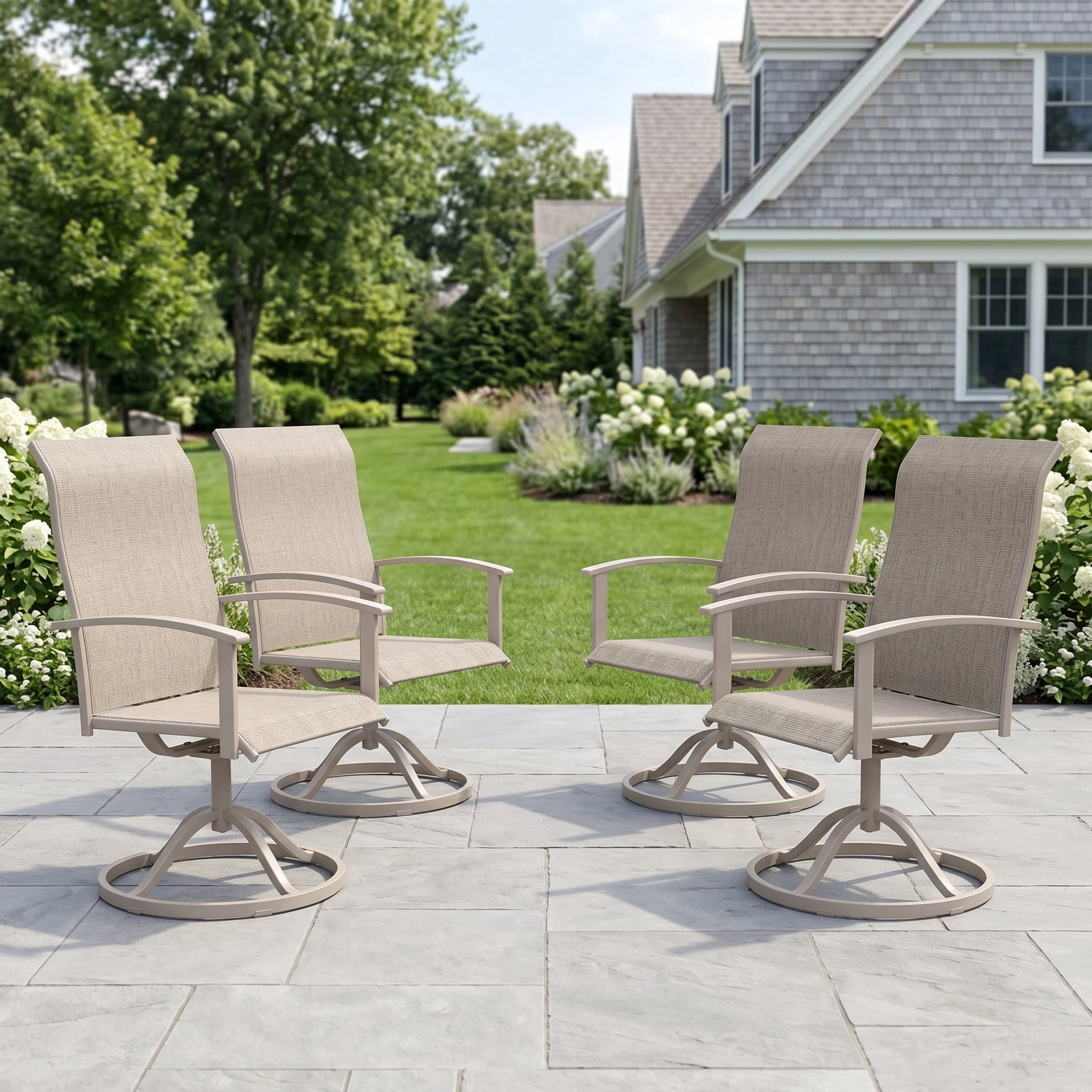Vicllax Patio Swivel Chairs Set of 4, Outdoor Dining Chairs with Weather-Resistant Textilene Fabric & Metal Frame，Sandshell