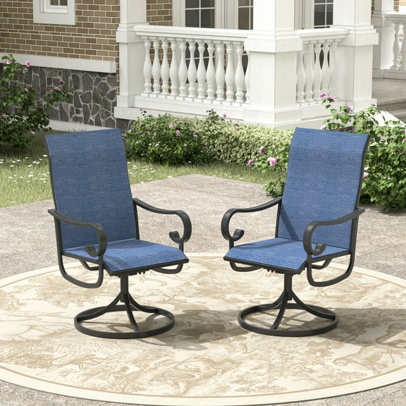 Vicllax Outdoor Dining Chair Patio Swivel Chairs Set of 2 Rocking Metal Textilene Fabric, Blue