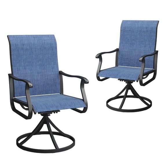 Vicllax Outdoor Dining Chair Patio Swivel Chairs Set of 2 Rocking Metal Textilene Fabric, Blue