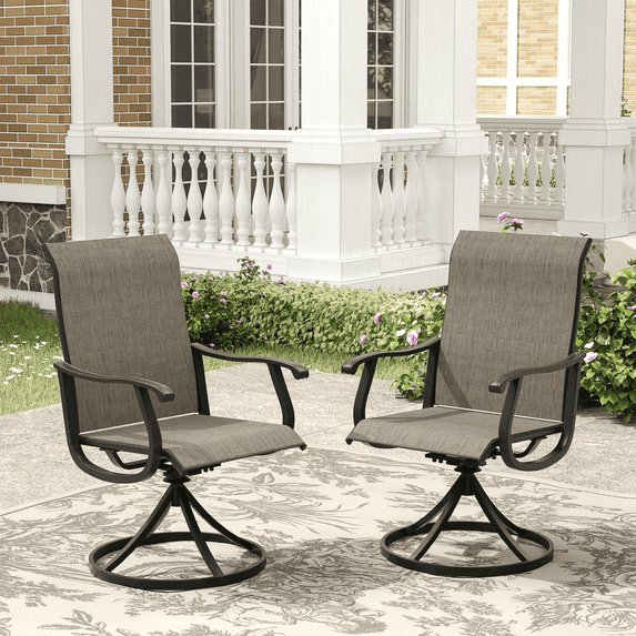 Vicllax Outdoor Dining Chair Patio Swivel Chairs Set of 2 Rocking Metal Textilene Fabric, Brown