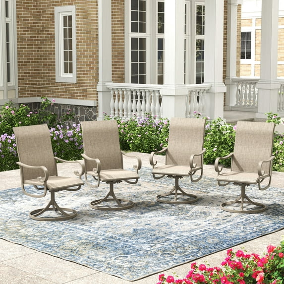 Vicllax Outdoor Dining Chair Patio Swivel Chairs Set of 4 Rocking Metal Textilene Fabric, Cream