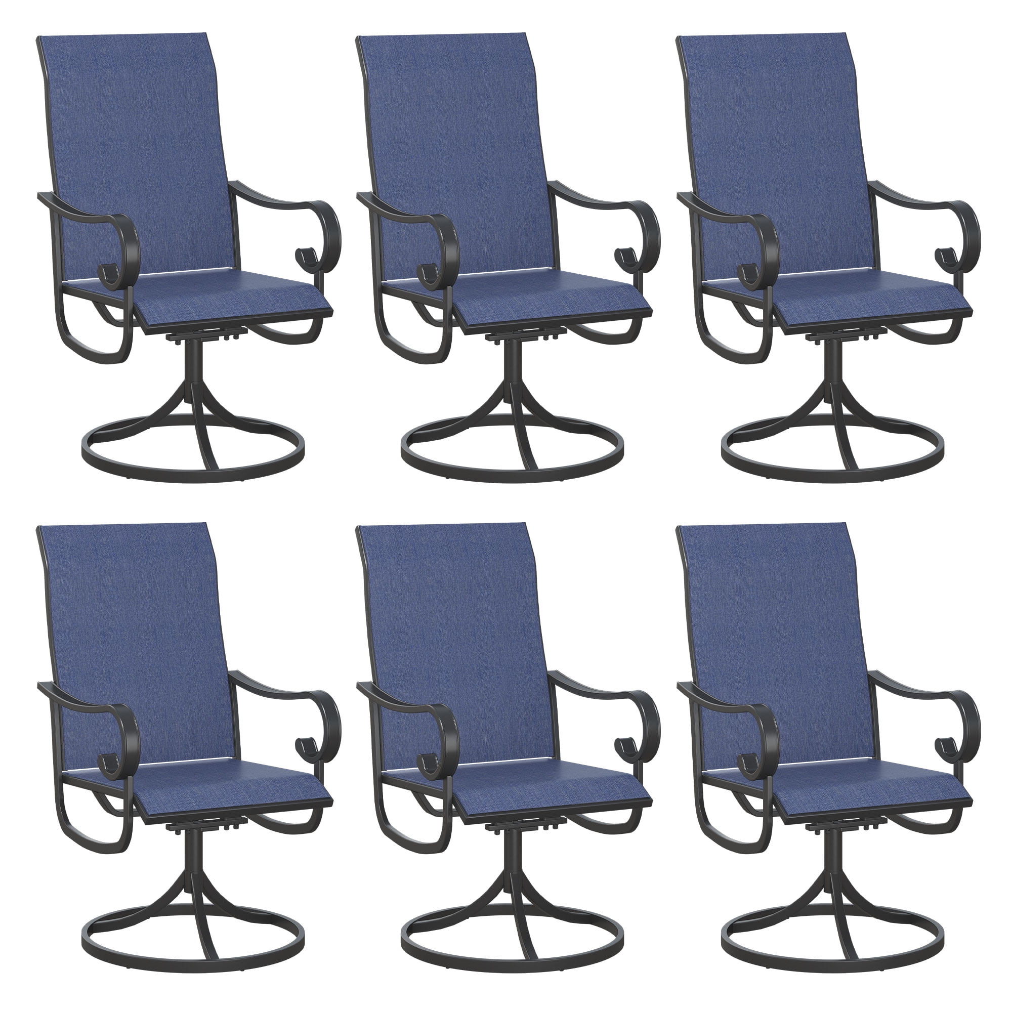 Vicllax Outdoor Dining Chair Patio Swivel Chairs Set of 6 Rocking Metal Textilene Fabric, Blue