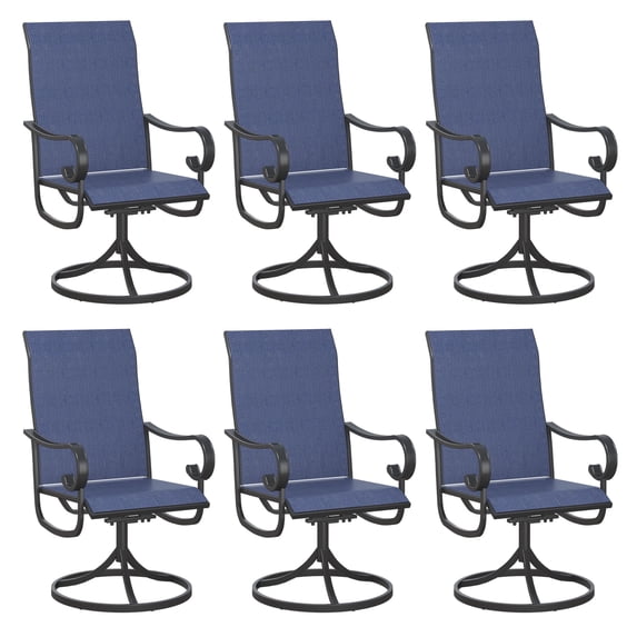 Vicllax Outdoor Dining Chair Metal Textilene Fabric Patio Swivel Chairs for Garden, Set of 6, Blue