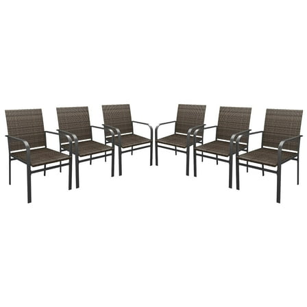 Vicllax Outdoor Dining Chair Patio Wicker Chairs Metal Frame for Deck Garden, Set of 6, Brown Rattan