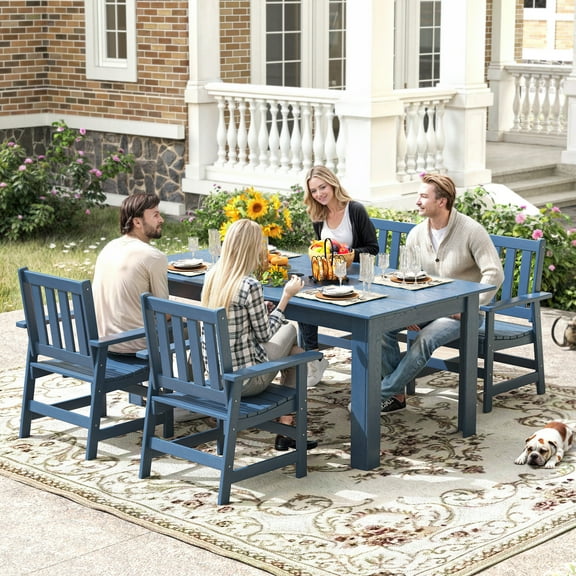 Vicllax Outdoor Dining Set Beach Style HDPE for Poolside Lawn Garden 66.8"Lx 33.9"Wx 30.6"H (5Pcs)