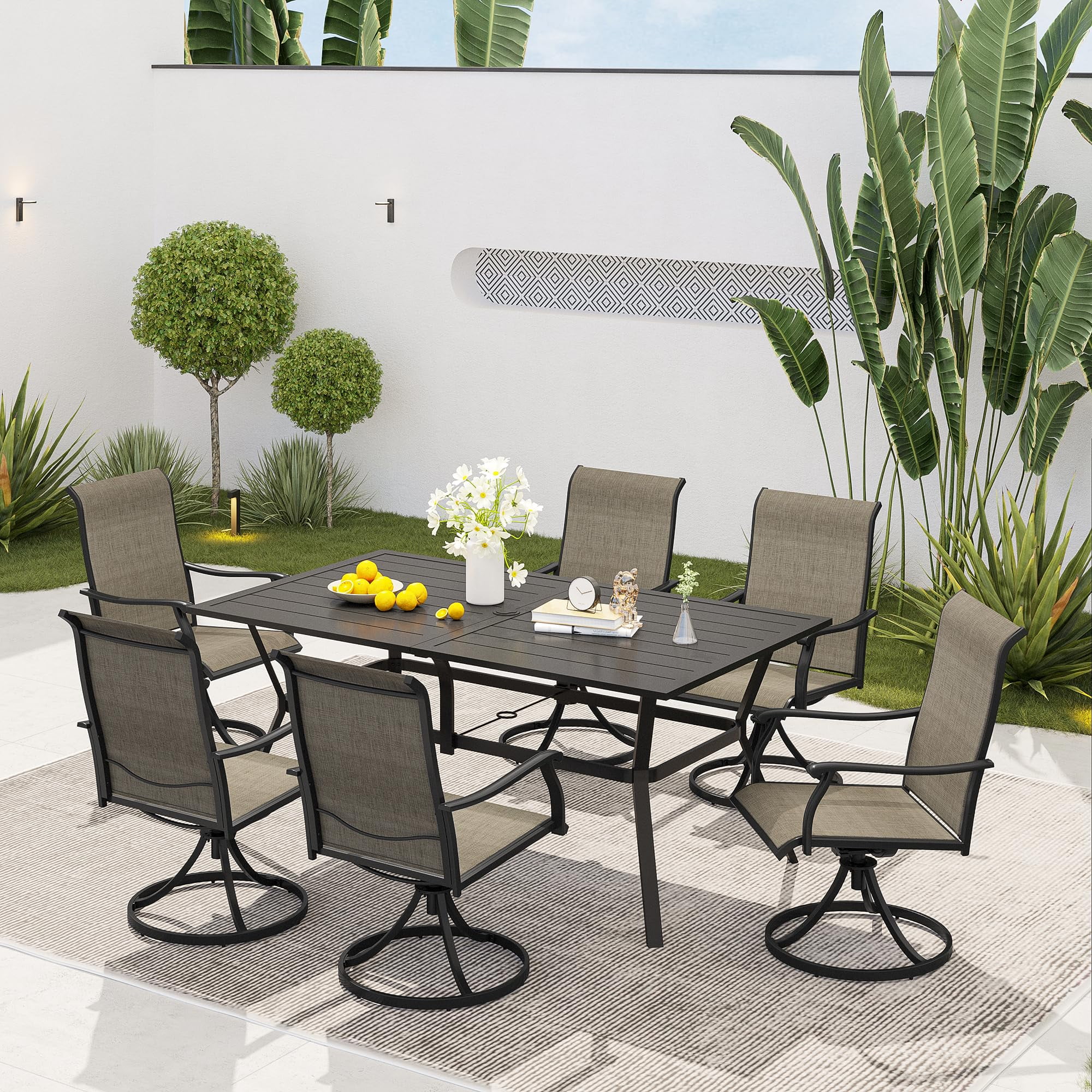 Vicllax Outdoor Dining Set Swivel Chairs Modern Style Metal 59.2"Lx37.8