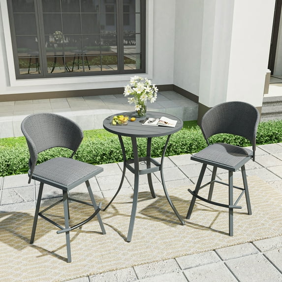 Vicllax Outdoor Patio Bar Set Bistro Set Metal Modern Style for Garden 27.6"Lx27.6"Wx37.4"H (3 Pcs)