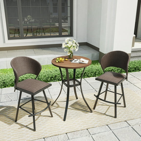 Vicllax Outdoor Patio Bar Set Bistro Set Metal Modern Style for Garden 27.6"Lx27.6"Wx37.4"H (3 Pcs)