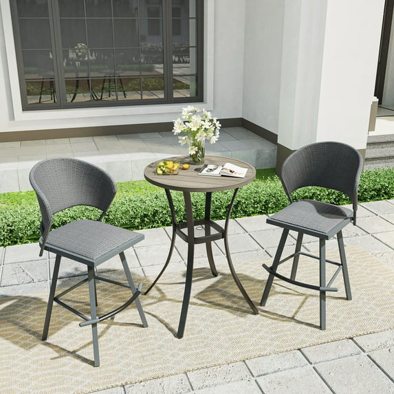 Vicllax Outdoor Patio Bar Set Bistro Set Metal Modern Style for Garden 27.6"Lx27.6"Wx37.4"H (3 Pcs)